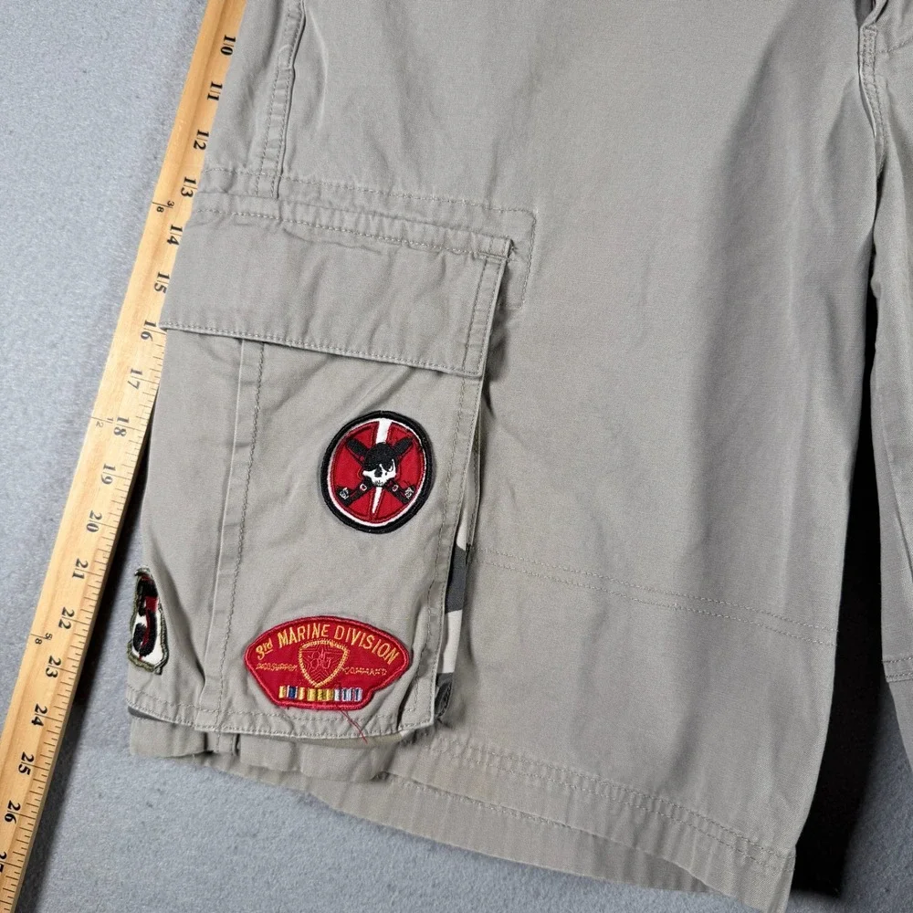 Jnco 85 Mens Khaki Cargo Shorts 36 Heavy Duty Twill Camo‎ Trim M2867CC Patches